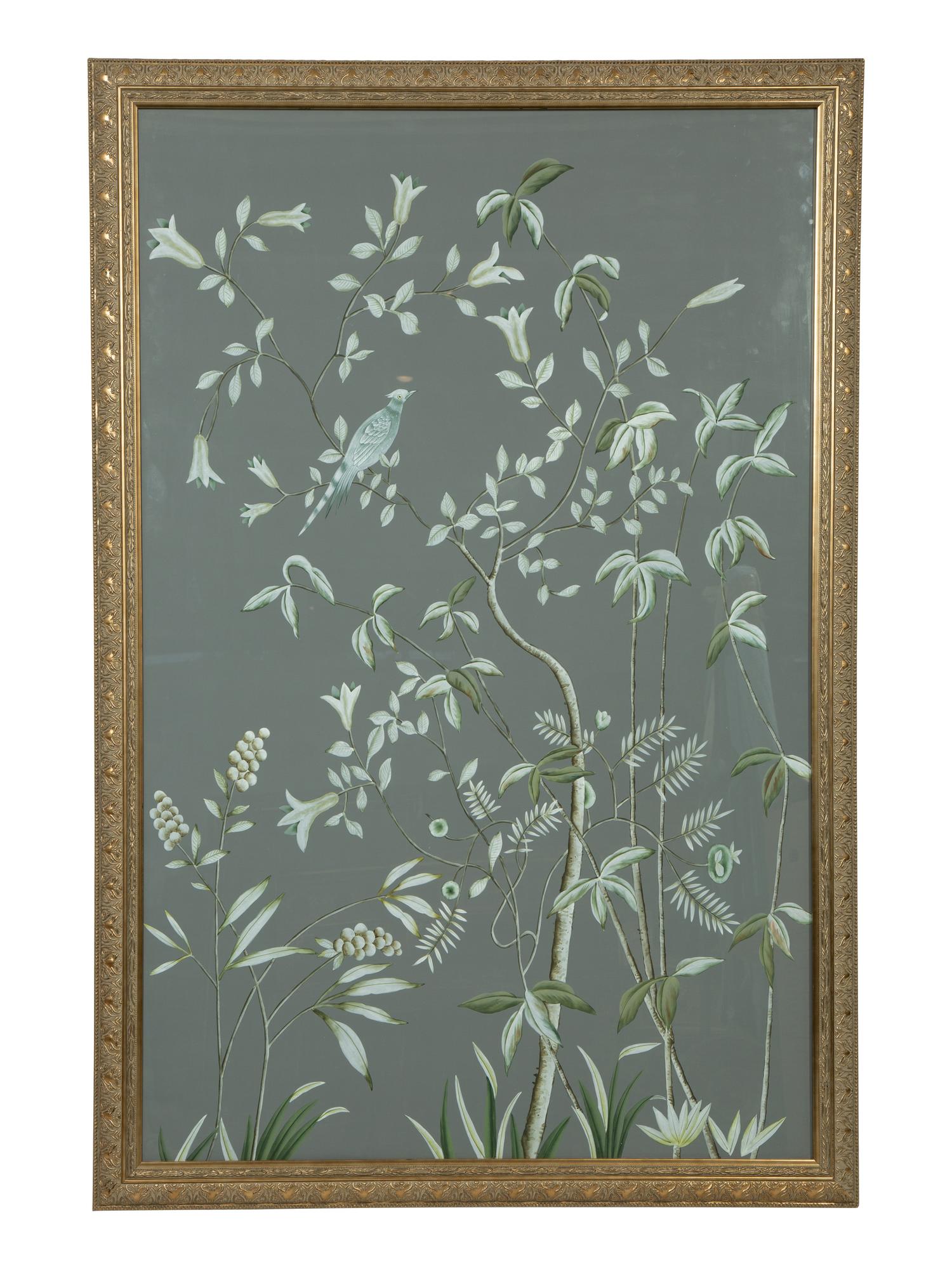 A Chinese Hand Painted Silk Wallpaper Panel — 20TH CENTURY