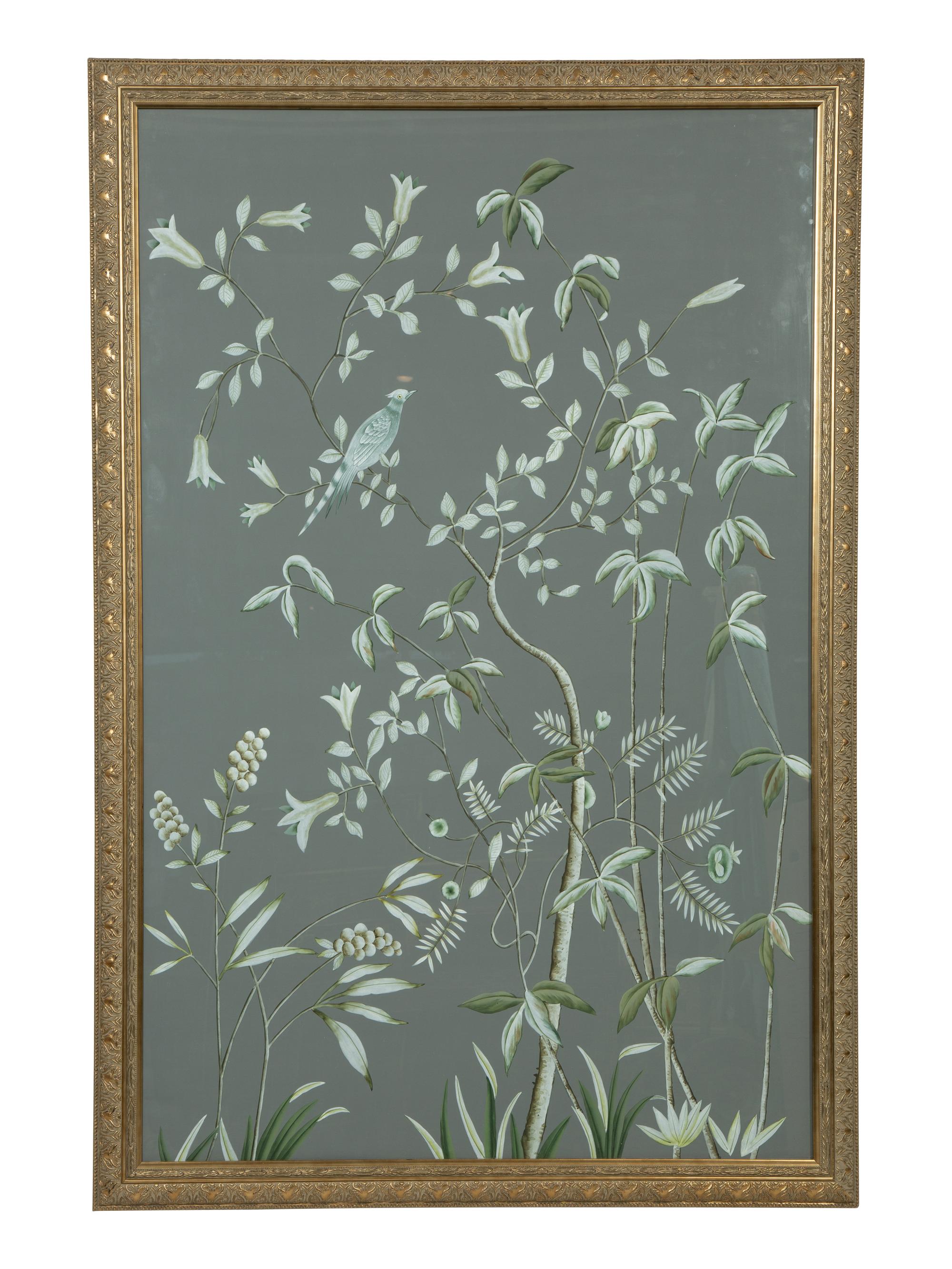 A Chinese Hand Painted Silk Wallpaper Panel — 20TH CENTURY