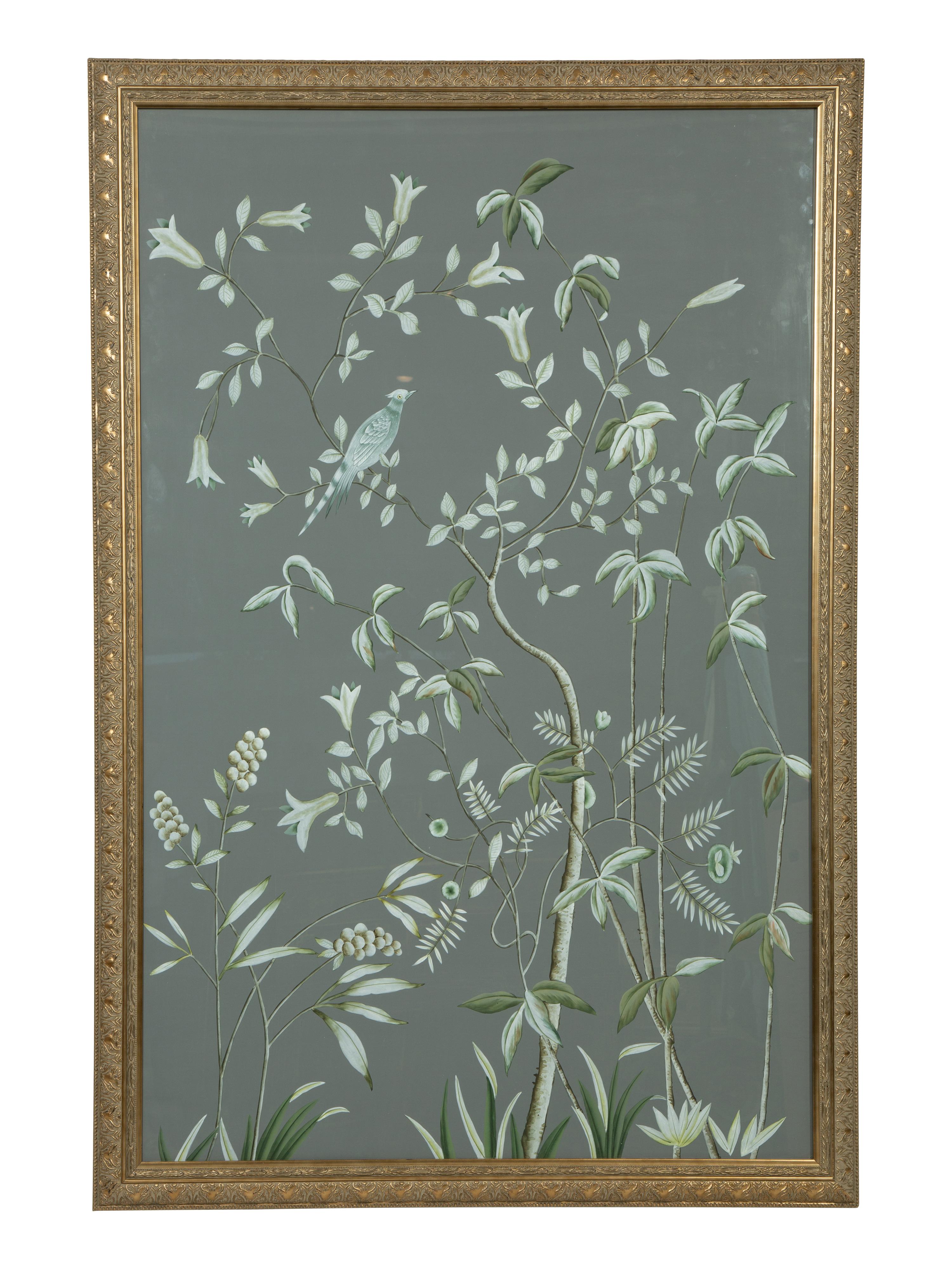 A Chinese Hand Painted Silk Wallpaper Panel — 20TH CENTURY