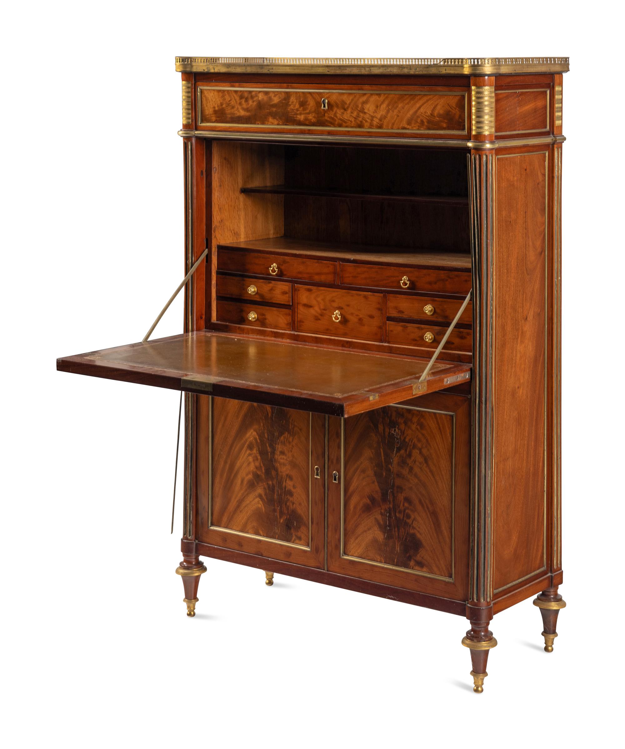 An Empire Style Gilt Bronze Mounted Mahogany Marble-Top Secrétaire à Abattant