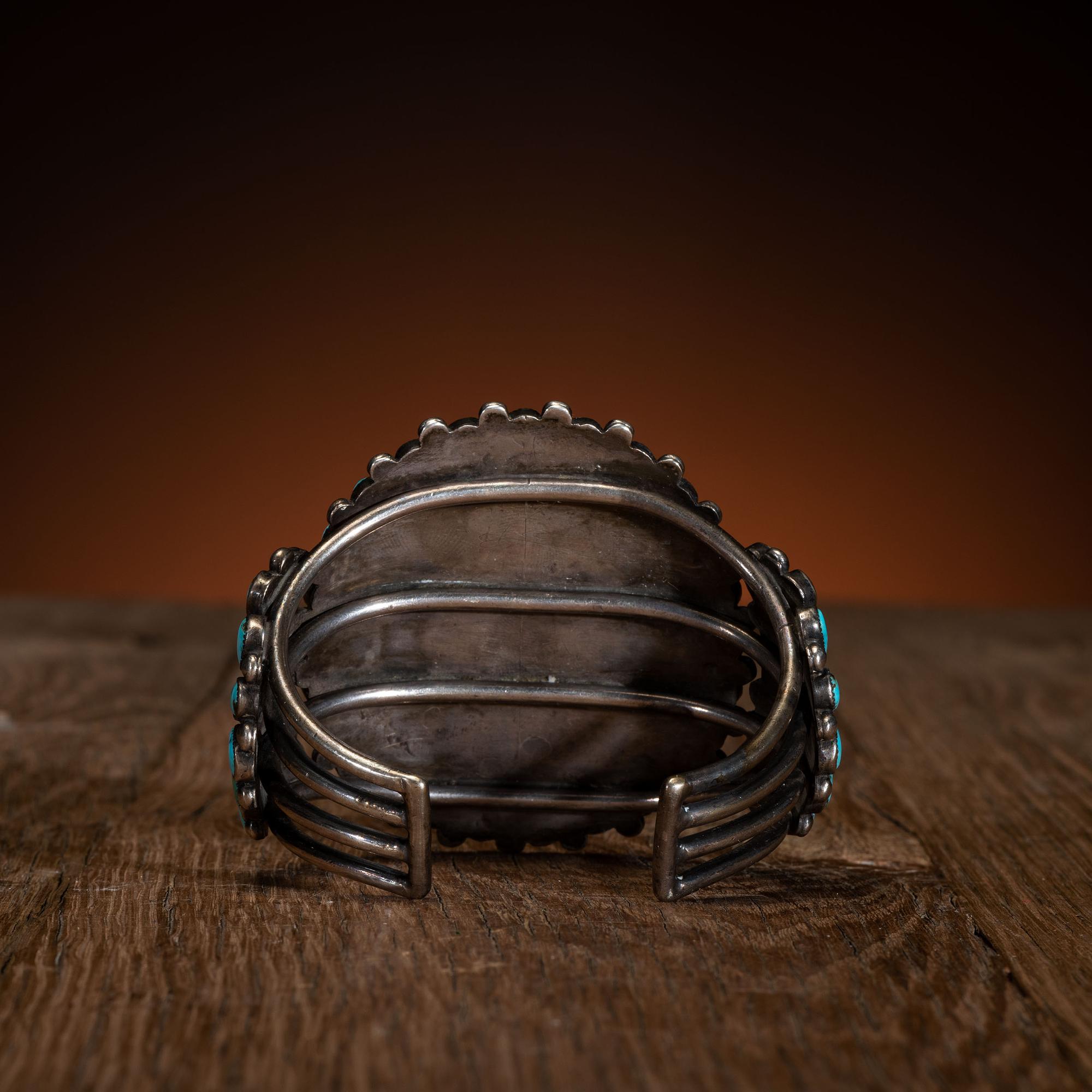 Large Zuni Silver and Turquoise Cluster Cuff Bracelet