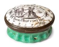 A Bilston Enamel Miniature Hinged Porcelain Trinket or Pill Box