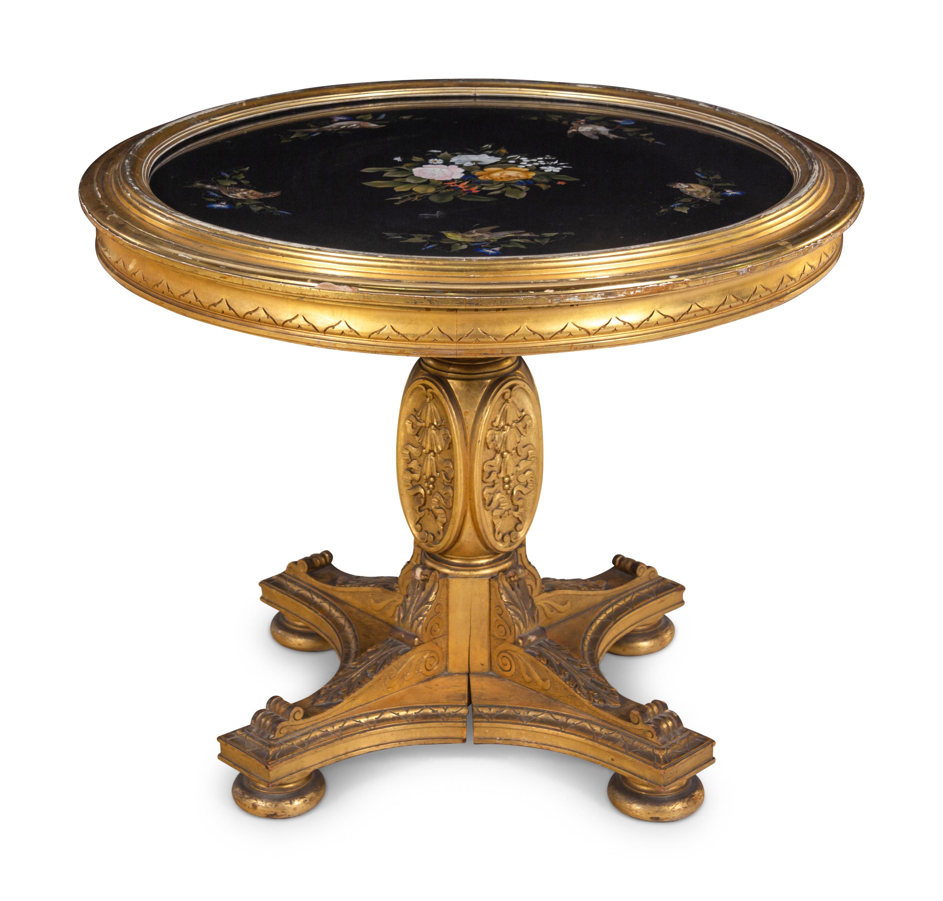 An Italian Giltwood Pietra Dura Center Table