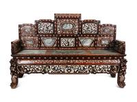 A Chinese Mother-of-Pearl Inlaid Rosewood Settee and a Low Table