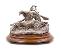 A Victorian Silver Figural Group, Elkington & Co., Ltd., Birmingham, 1861, modeled to show two scent hounds.