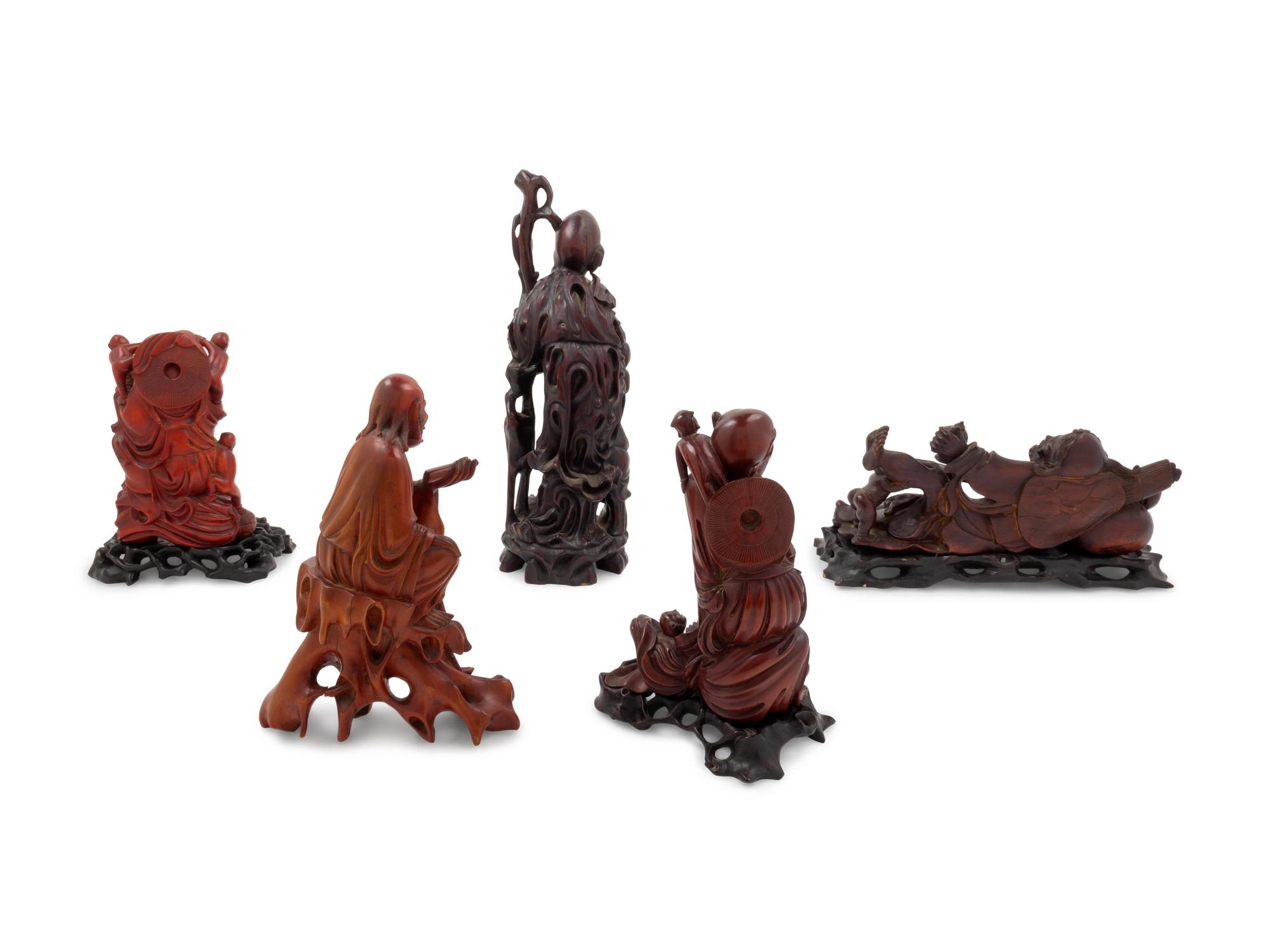 Five Chinese Hardwood Figures