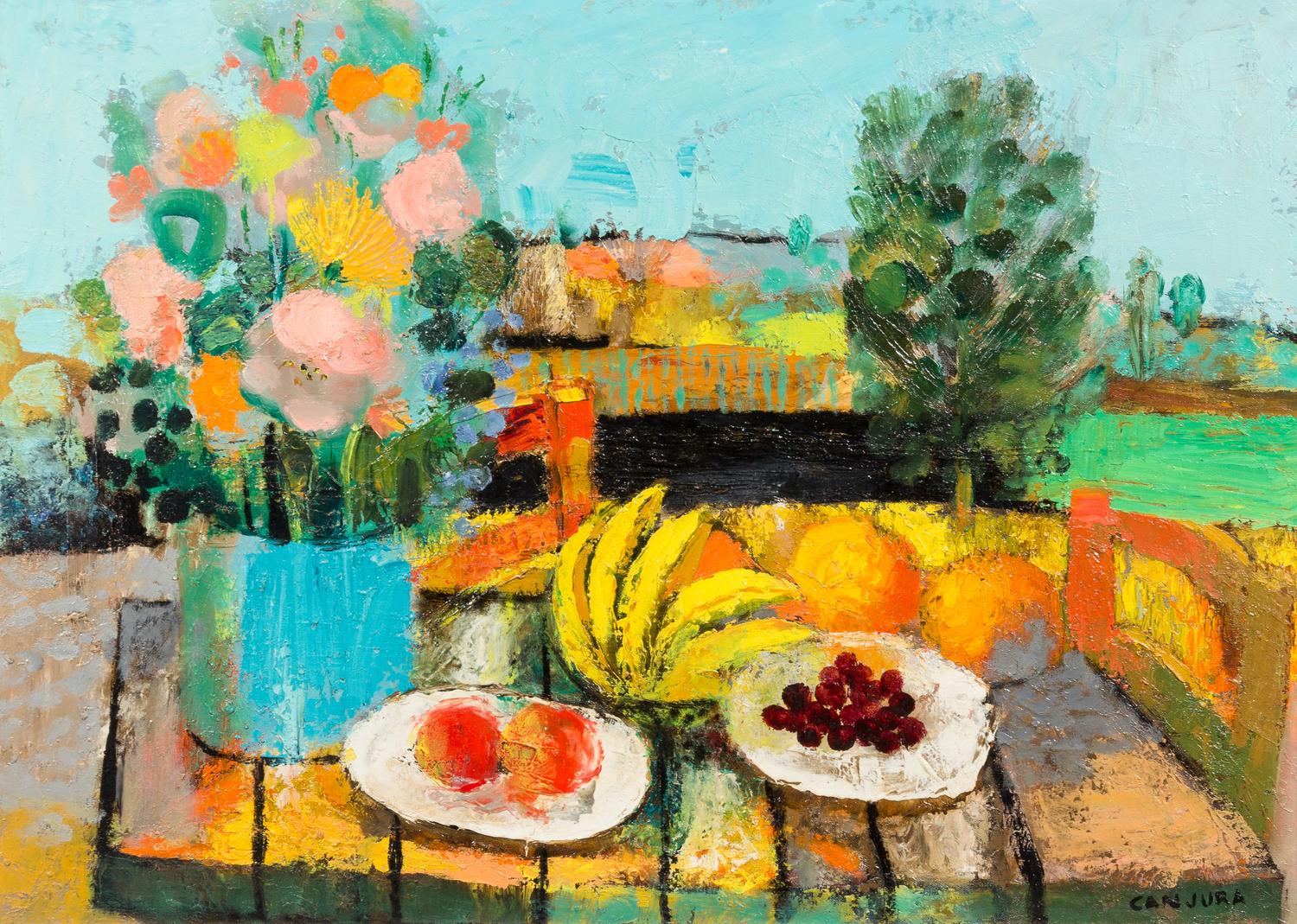 Noe Canjura, (French, 1925 - 1973), Nature morte et paysage