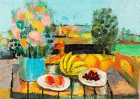 Noe Canjura, (French, 1925 - 1973), Nature morte et paysage