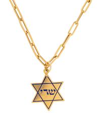 YELLOW GOLD PAPERCLIP NECKLACE WITH STAR OF DAVID PENDANT