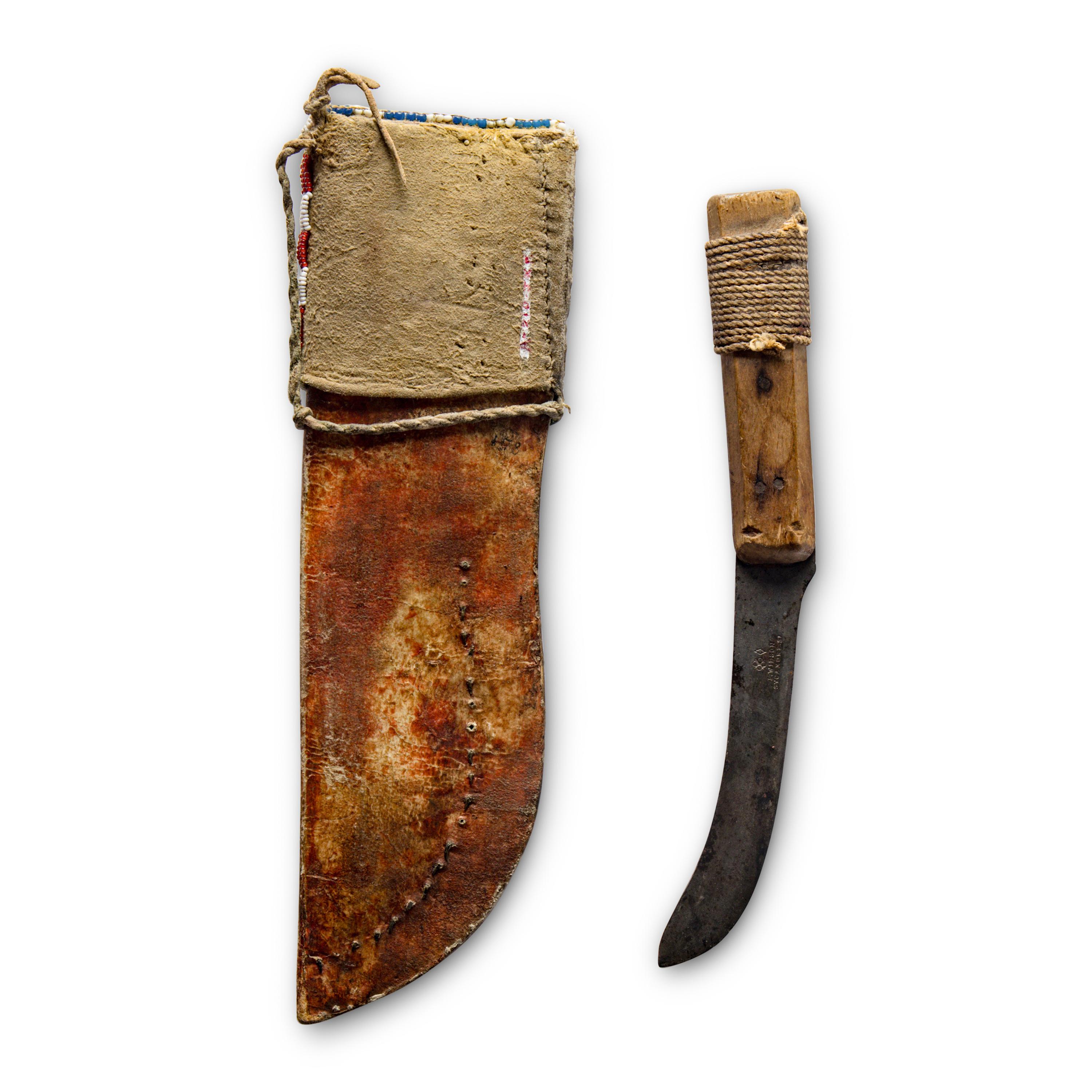 Blackfeet Beaded Buffalo Hide Knife Sheath, with Knife