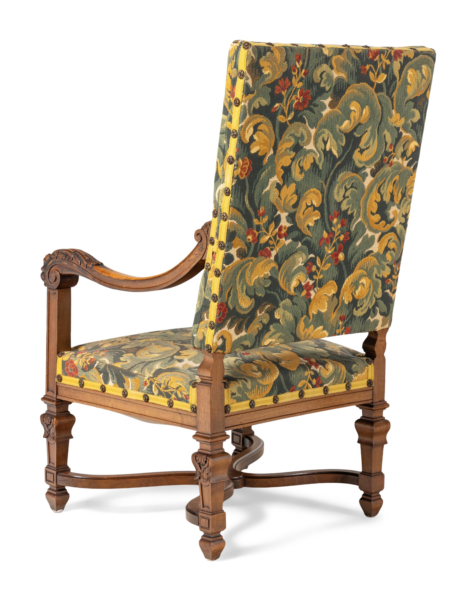 A Pair of Flemish Baroque Style Walnut Armchairs