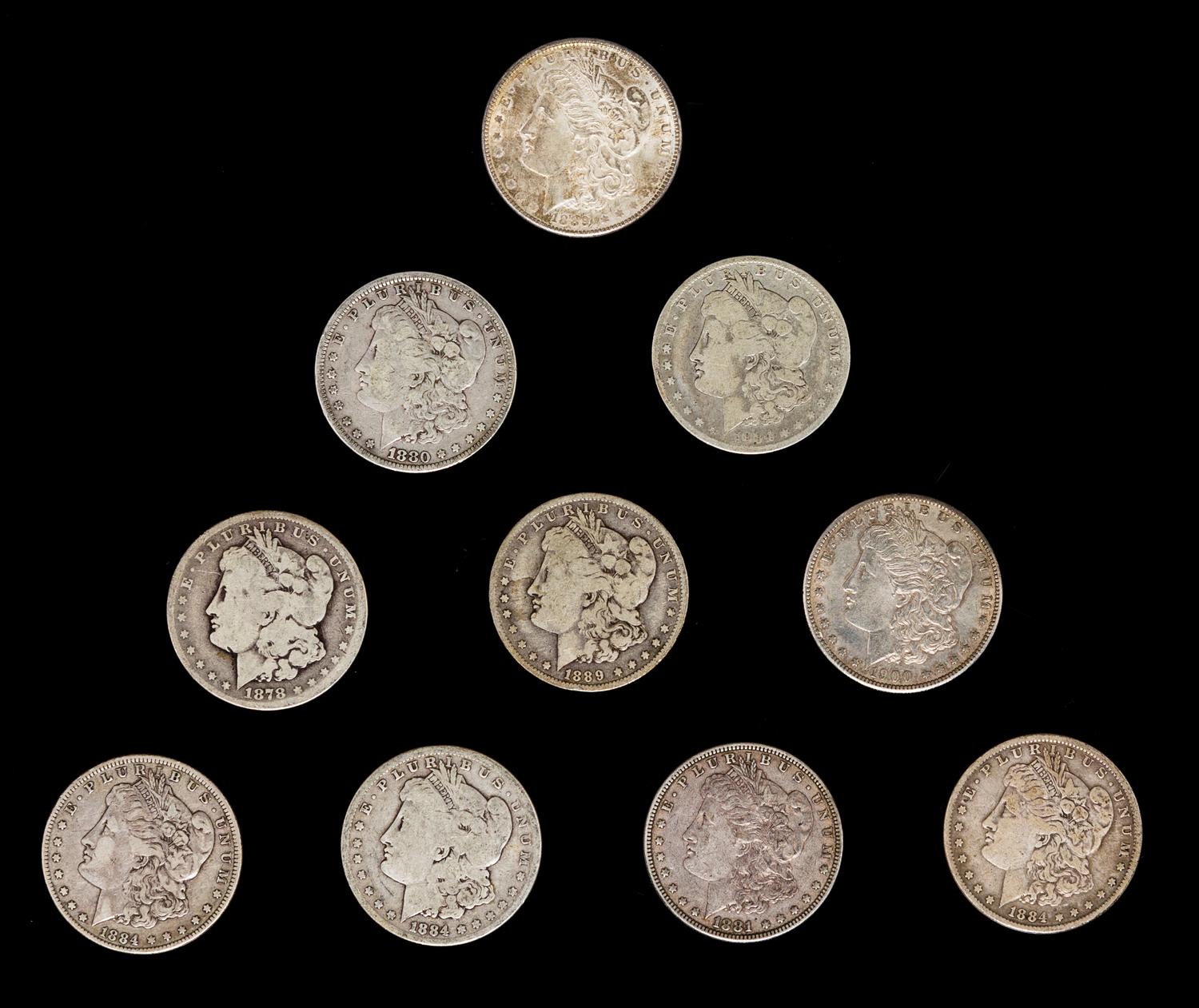A Collection of Ten United States Morgan Silver Dollar Coins