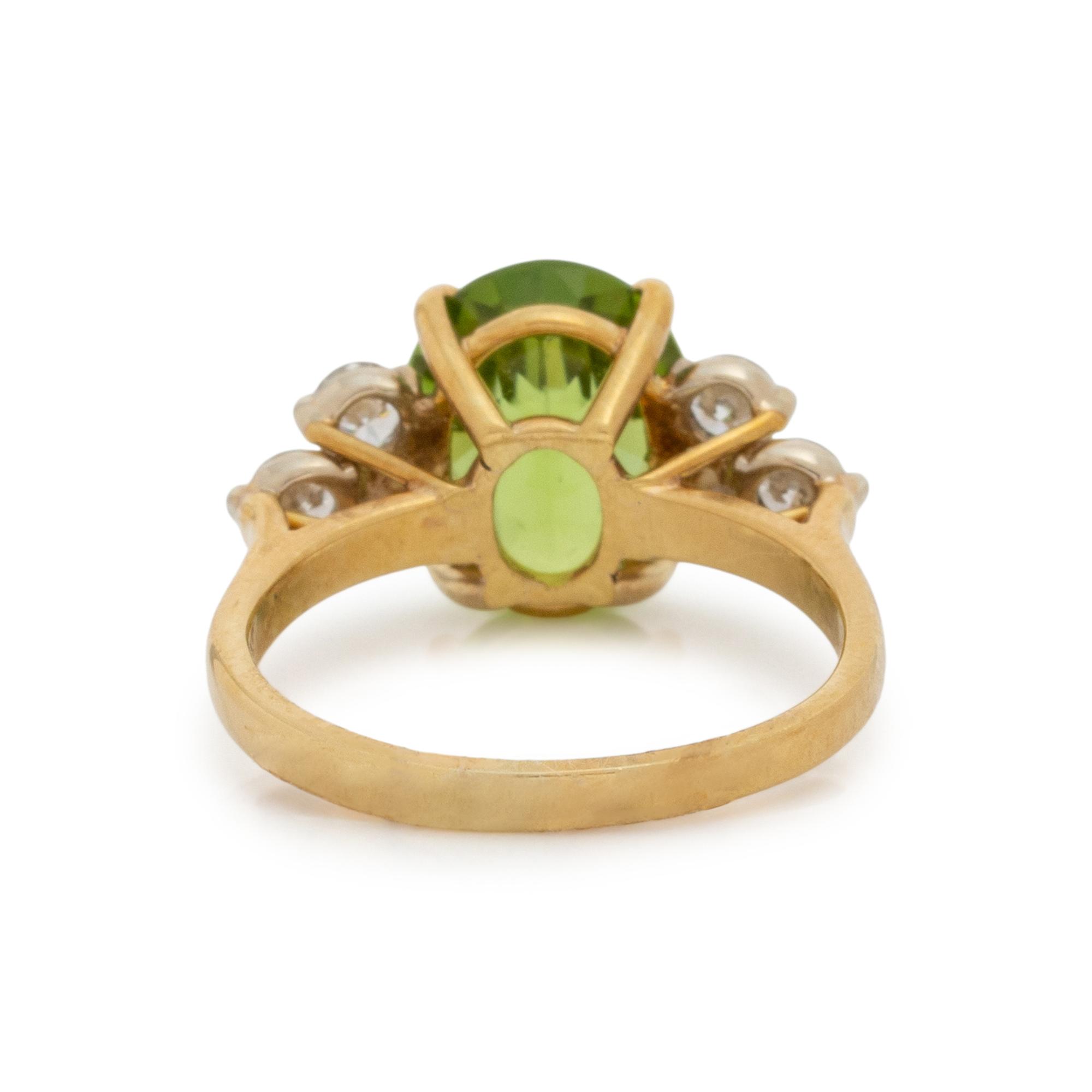 YELLOW GOLD, PERIDOT, AND DIAMOND RING