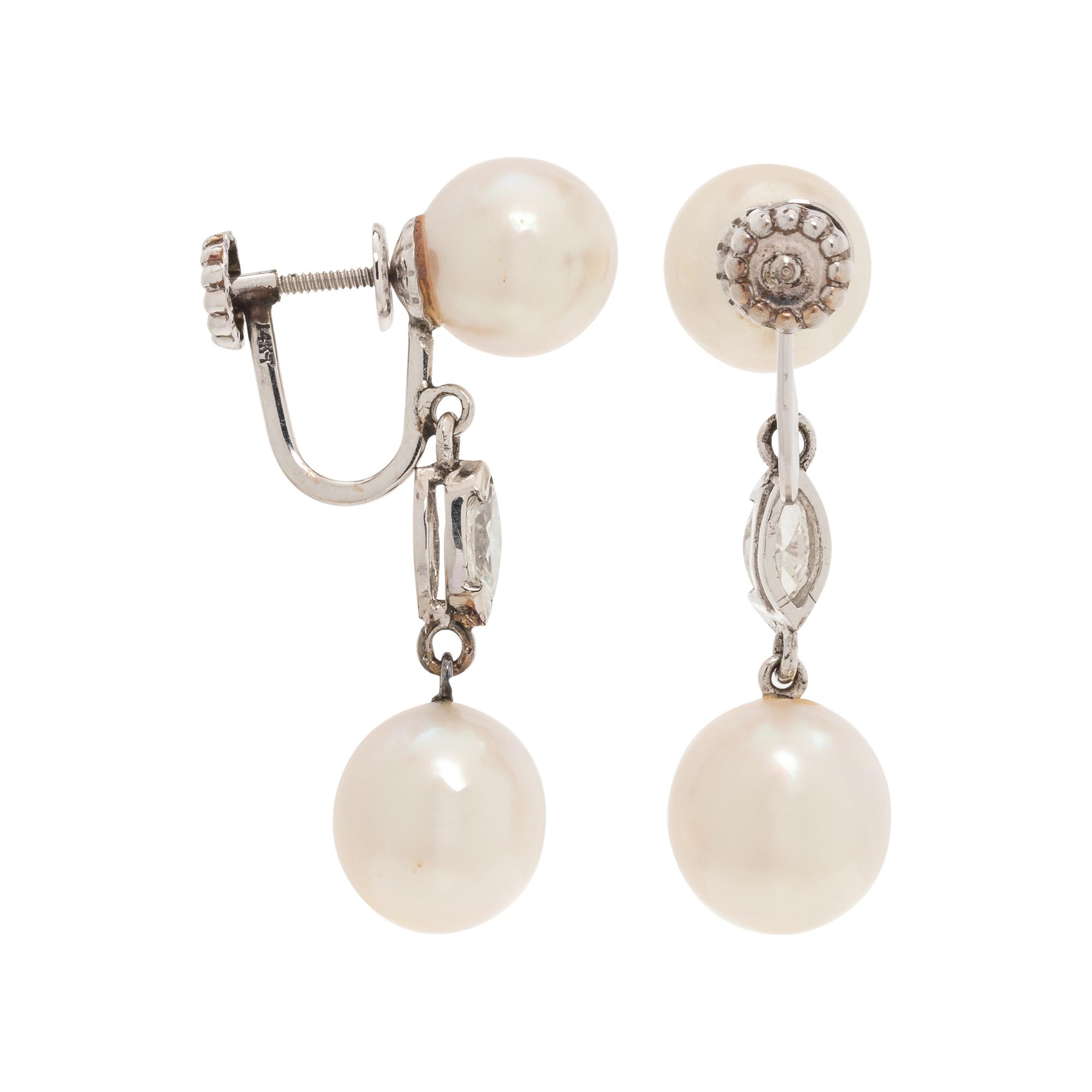 CULTURED PEARL AND DIAMOND EARCLIPS