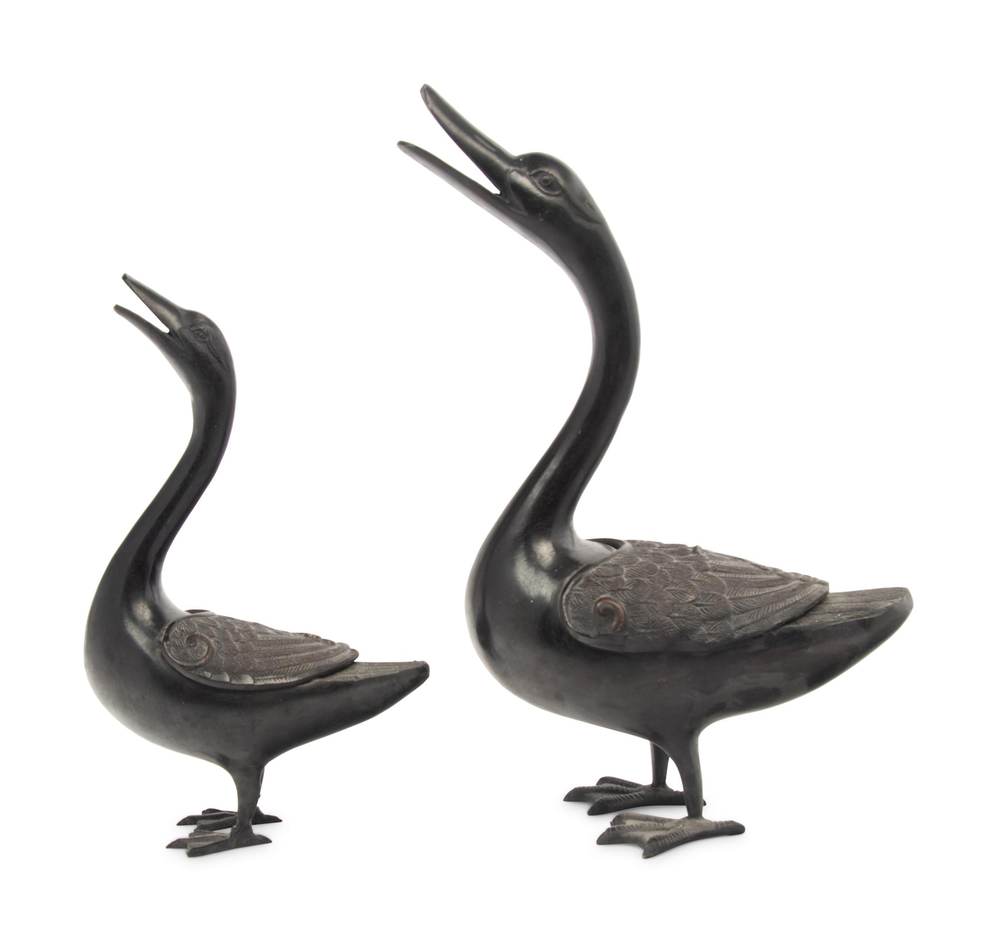 Two Bronze Duck Figures