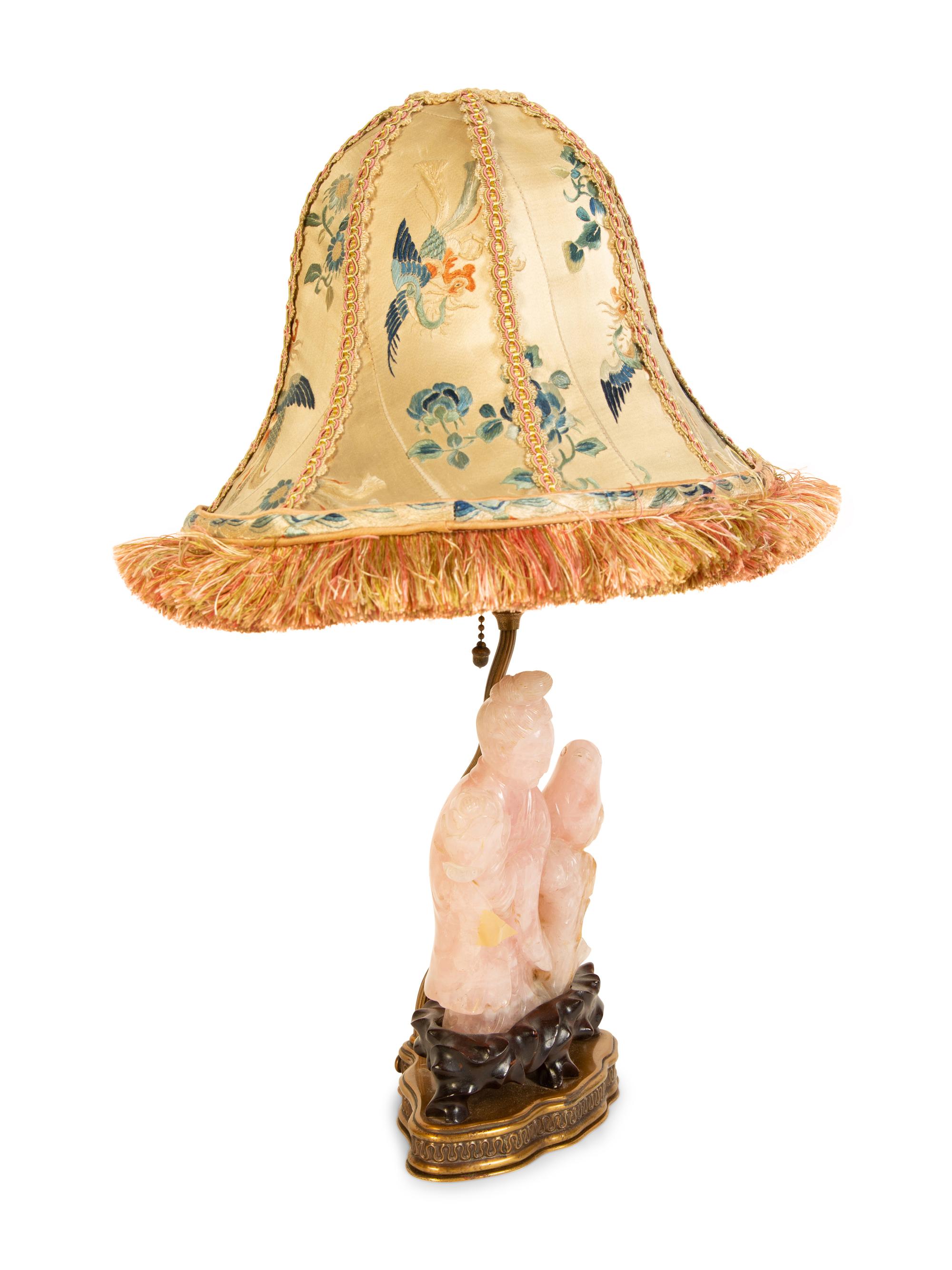 A Chinese Rose Quartz Figural Group Mounted as a Lamp — 19TH CENTURY