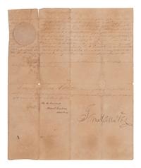 HOUSTON, Sam (1793-1863). Land grant signed ("Sam Houston"), as Governor of Tennessee. Nashville, 12 September 1828.