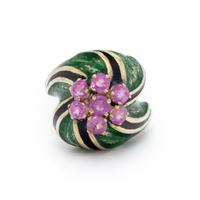 PINK SAPPHIRE, ENAMEL, AND YELLOW GOLD RING