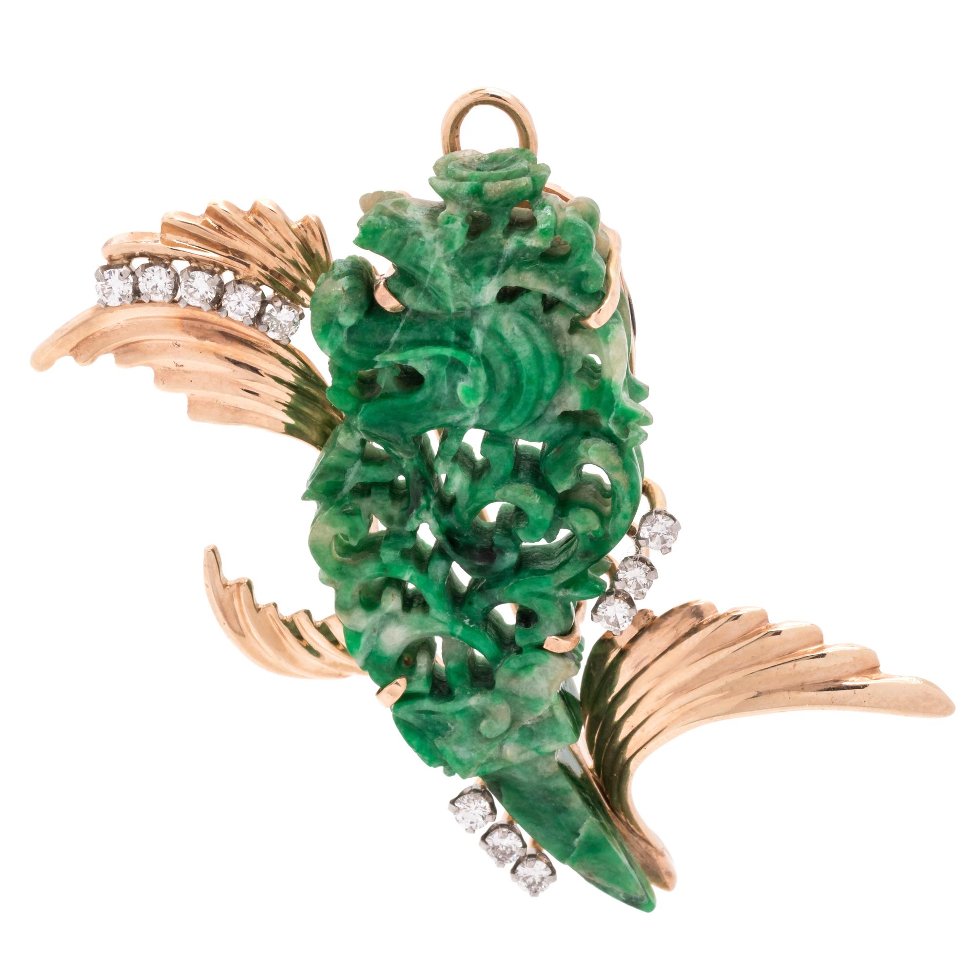 JADE AND DIAMOND PENDANT/BROOCH