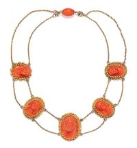 A Yellow Gold and Coral Festoon Necklace, 27.20 dwts.