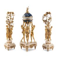 A Louis XVI Style Gilt-Bronze and White Marble Annular Clock Garniture