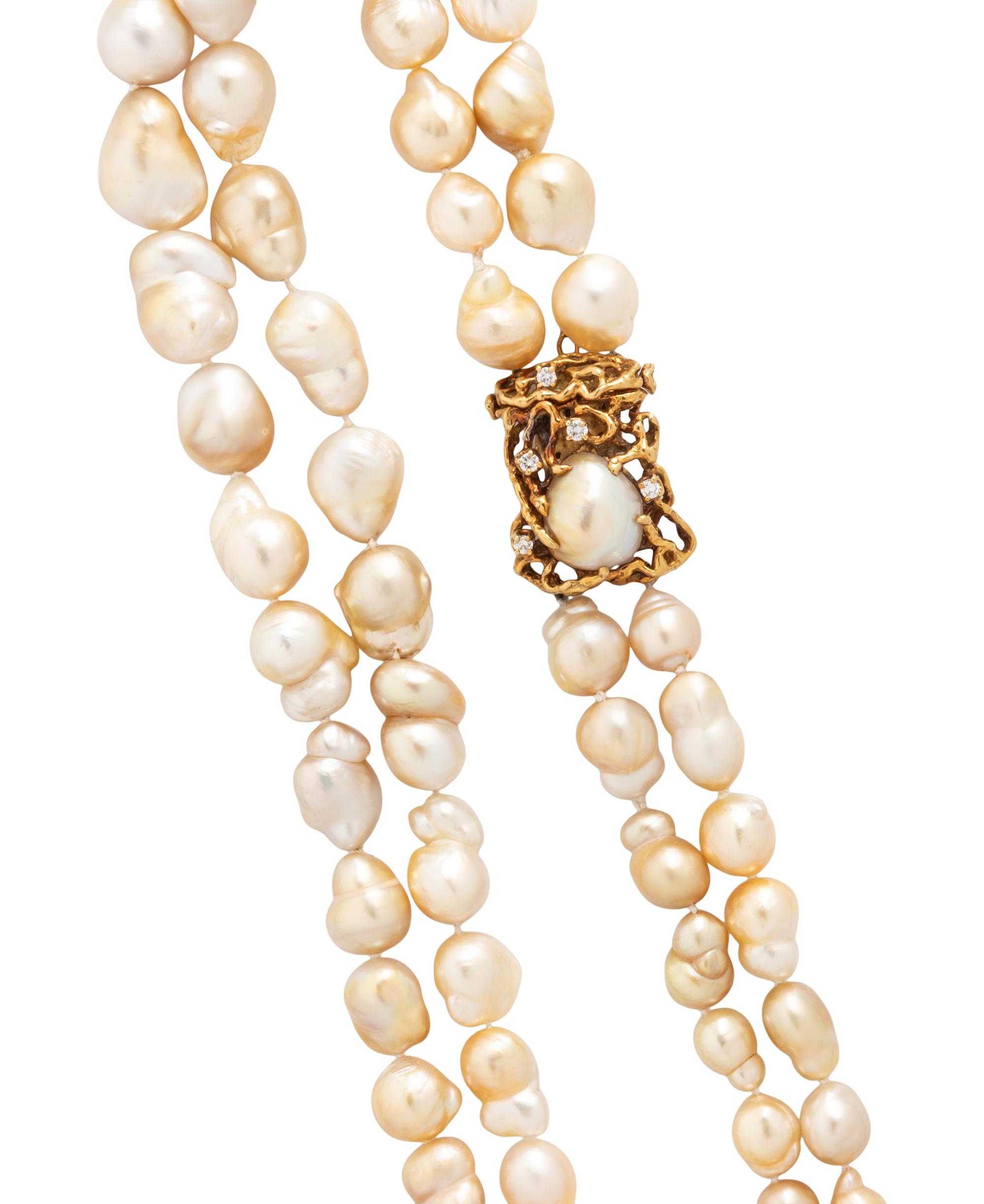 ARTHUR KING, YELLOW GOLD, CULTURED PEARL, AND DIAMOND NECKLACE