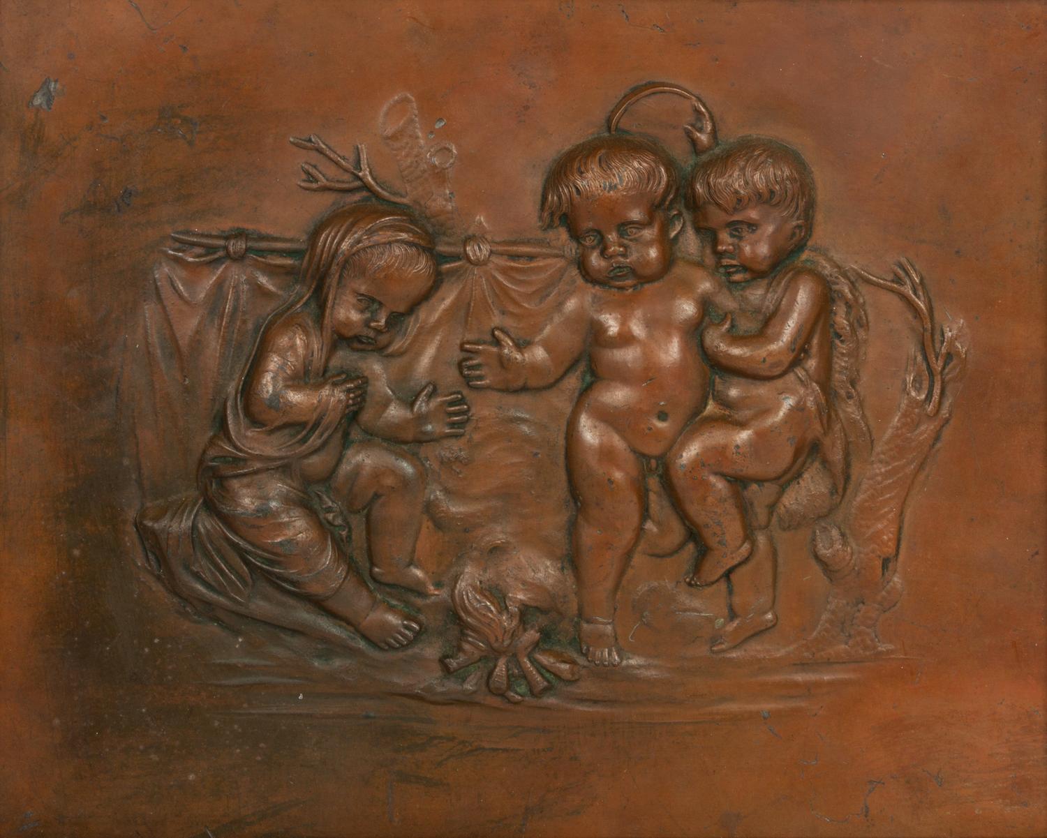 A Pair of Continental Cast Metal Relief Panels Each: 7 1/2 x 9 1/2 inches.