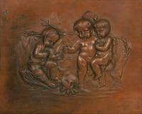 A Pair of Continental Cast Metal Relief Panels Each: 7 1/2 x 9 1/2 inches.