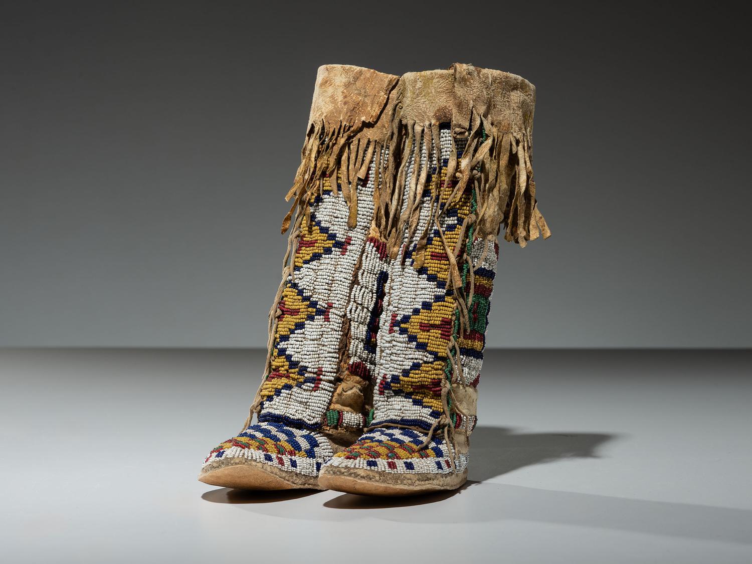 Sioux Girl's Beaded Hide Dress, Leggings, and Moccasins