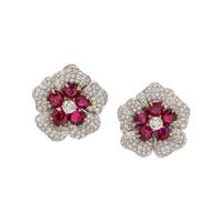 RUBY AND DIAMOND FLOWER EARCLIPS