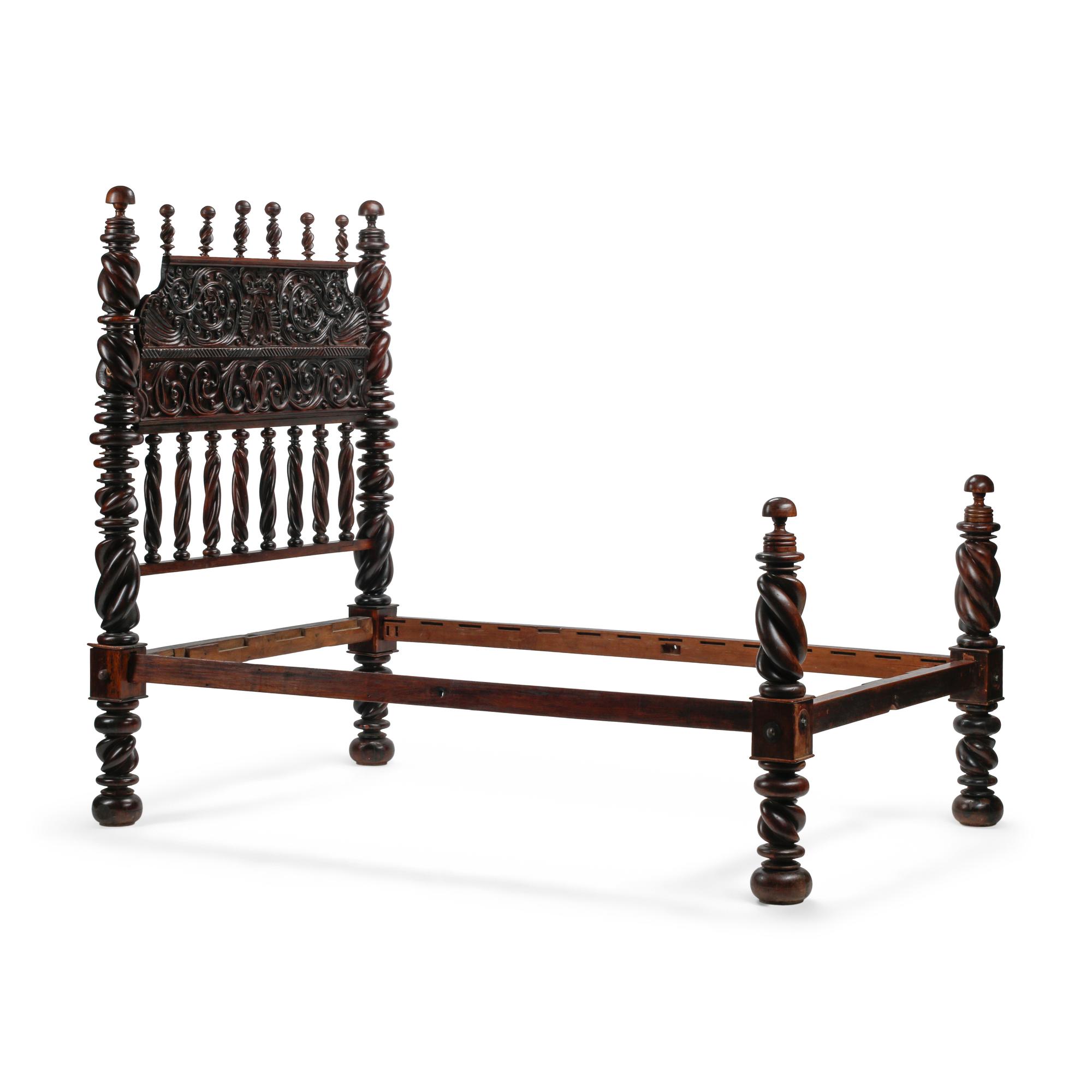 A Portuguese Turned Walnut Bed