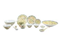 Ninety-Four Chinese Famille Jaune Porcelain Dinner and Tea Wares