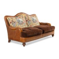 A Leather, Velvet and Needlepoint Upholstered Sofa