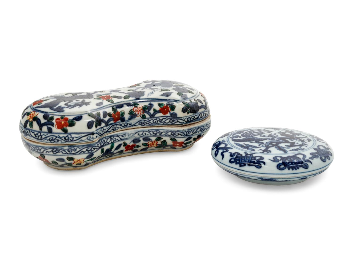 Two Chinese Blue and White Porcelain Covered Boxes