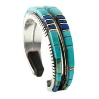 Silver, Turquoise, Ironwood, and Lapis Cuff Bracelet, with Gold Accents Lot is located and will ship from Denver, Colorado.