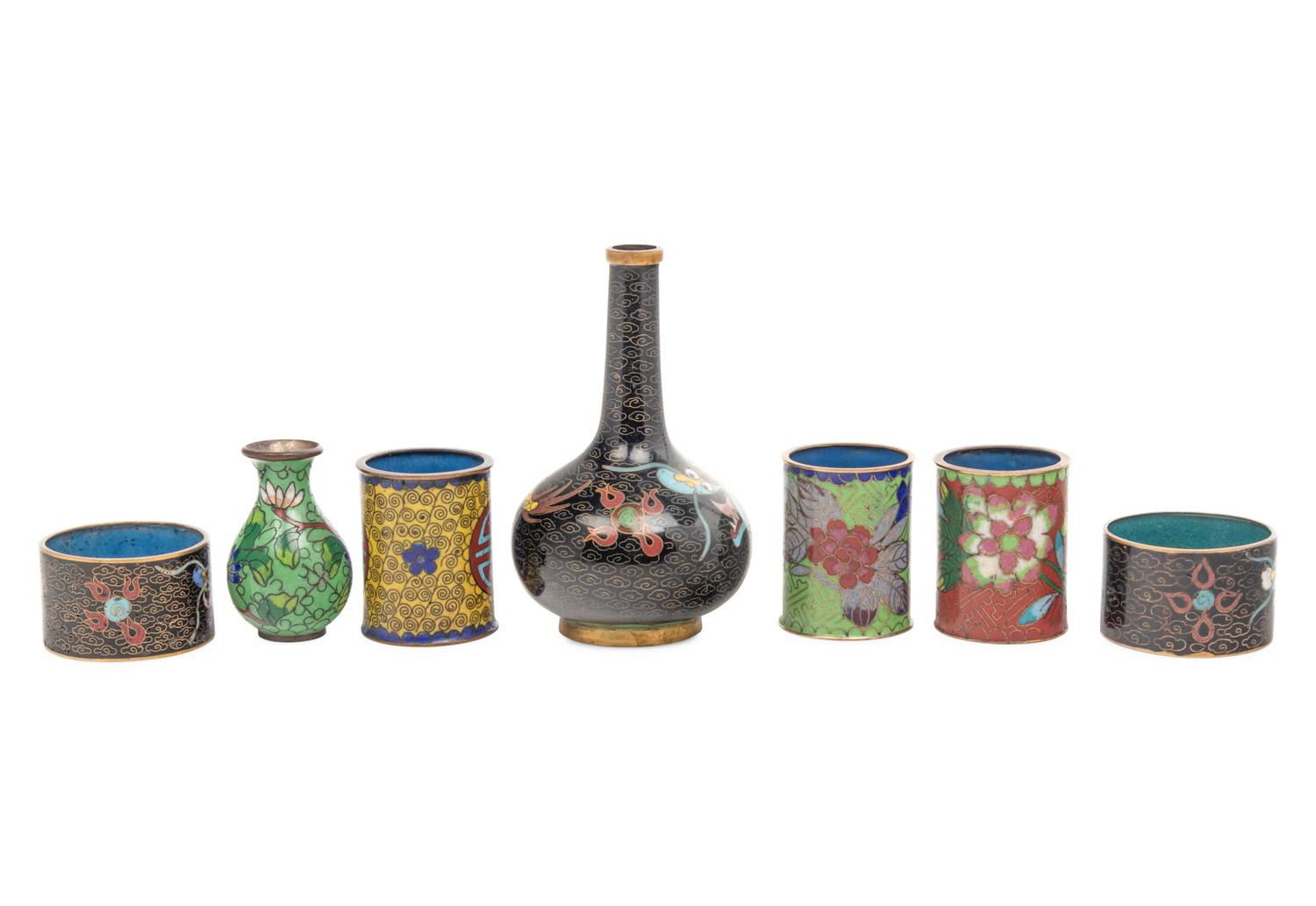 Seven Japanese Cloisonné Miniature Articles