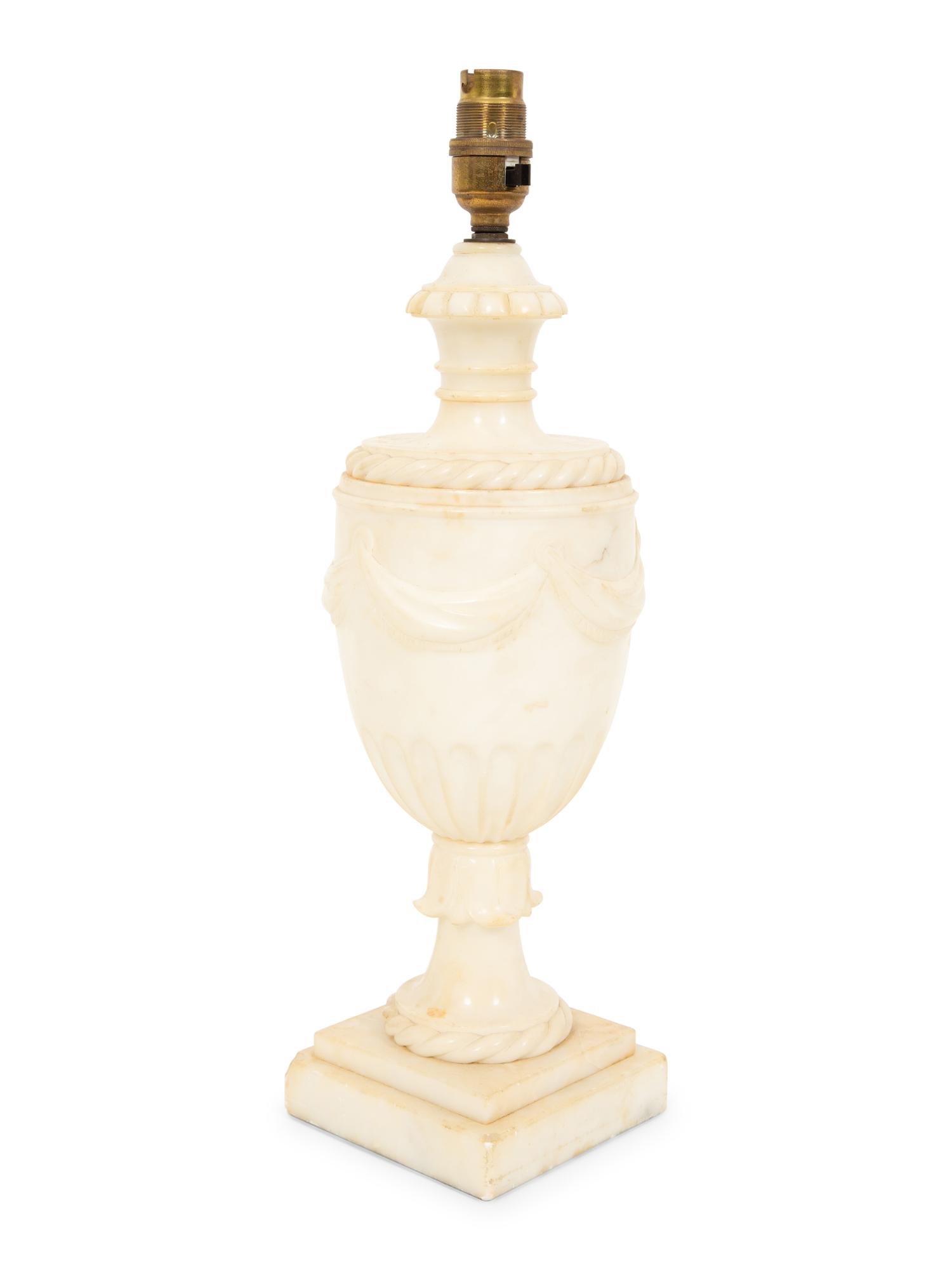 A Regency Style Carved White Marble Urn Mounted as a Lamp