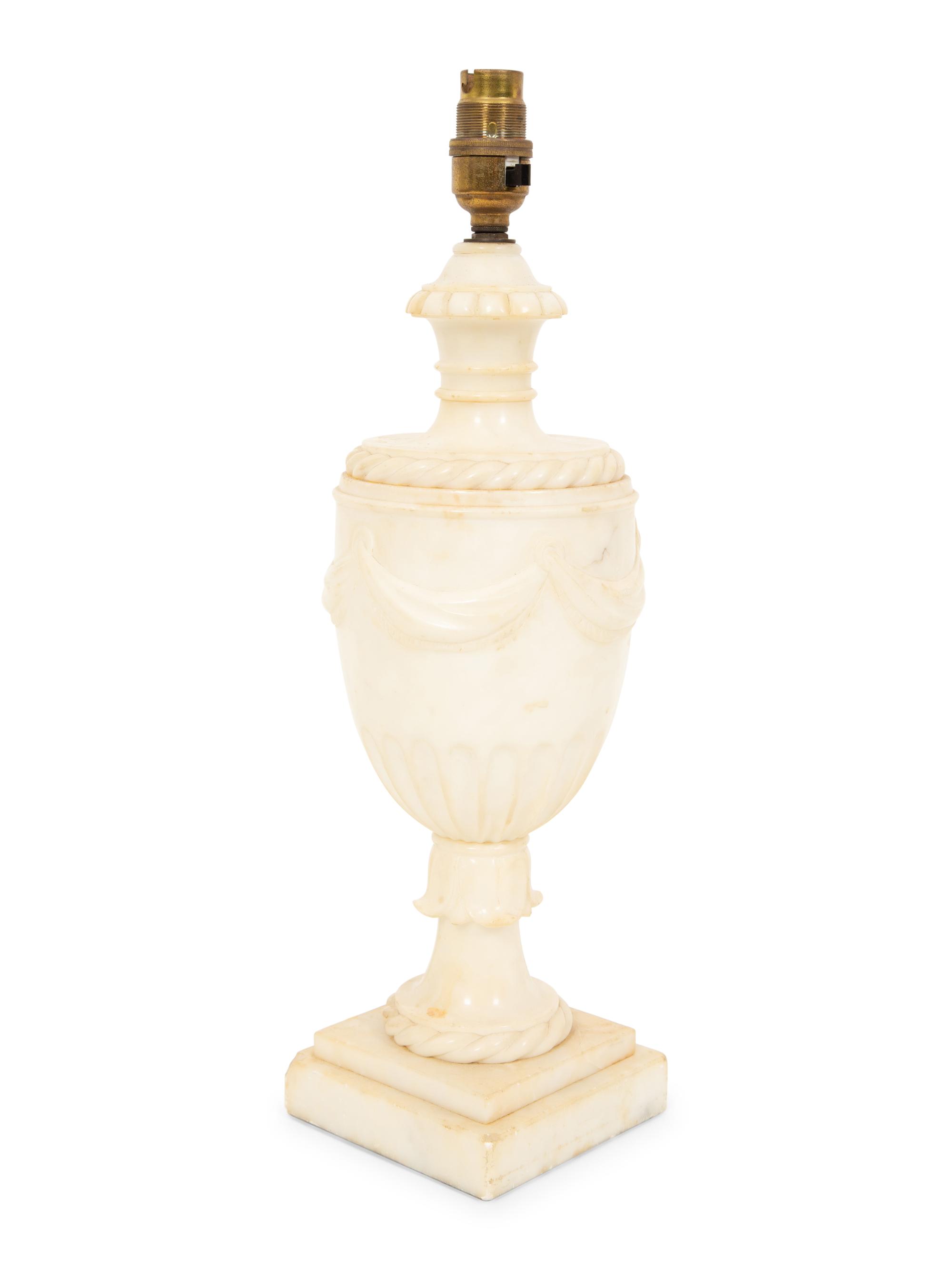 A Regency Style Carved White Marble Urn Mounted as a Lamp