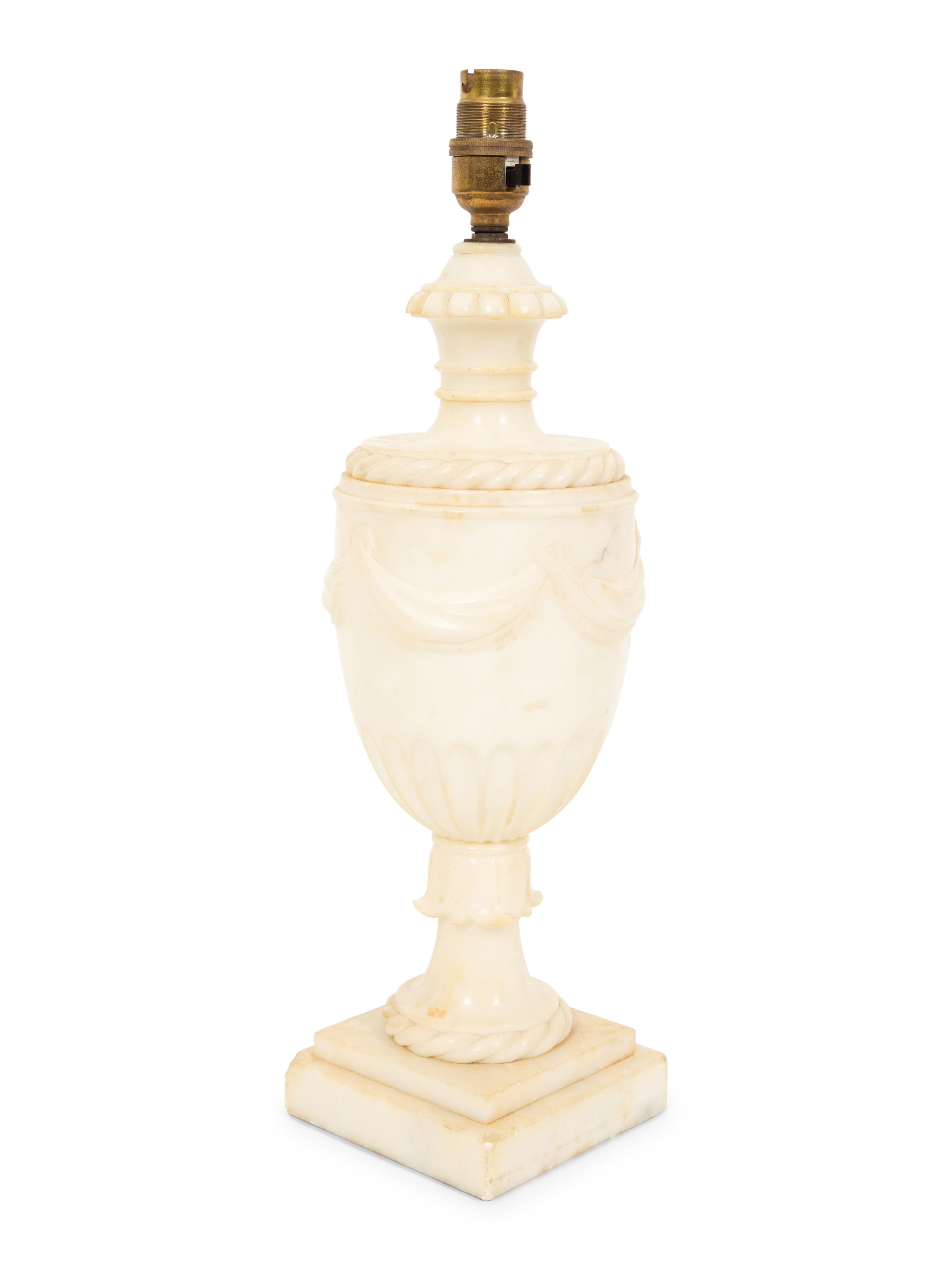 A Regency Style Carved White Marble Urn Mounted as a Lamp