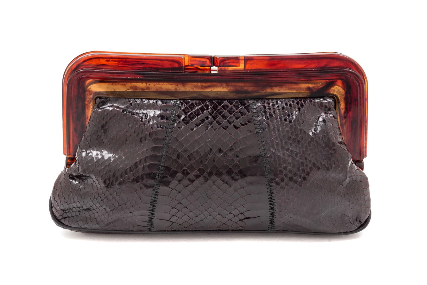 A Black Snakeskin Clutch, 9.75" x 6.5".