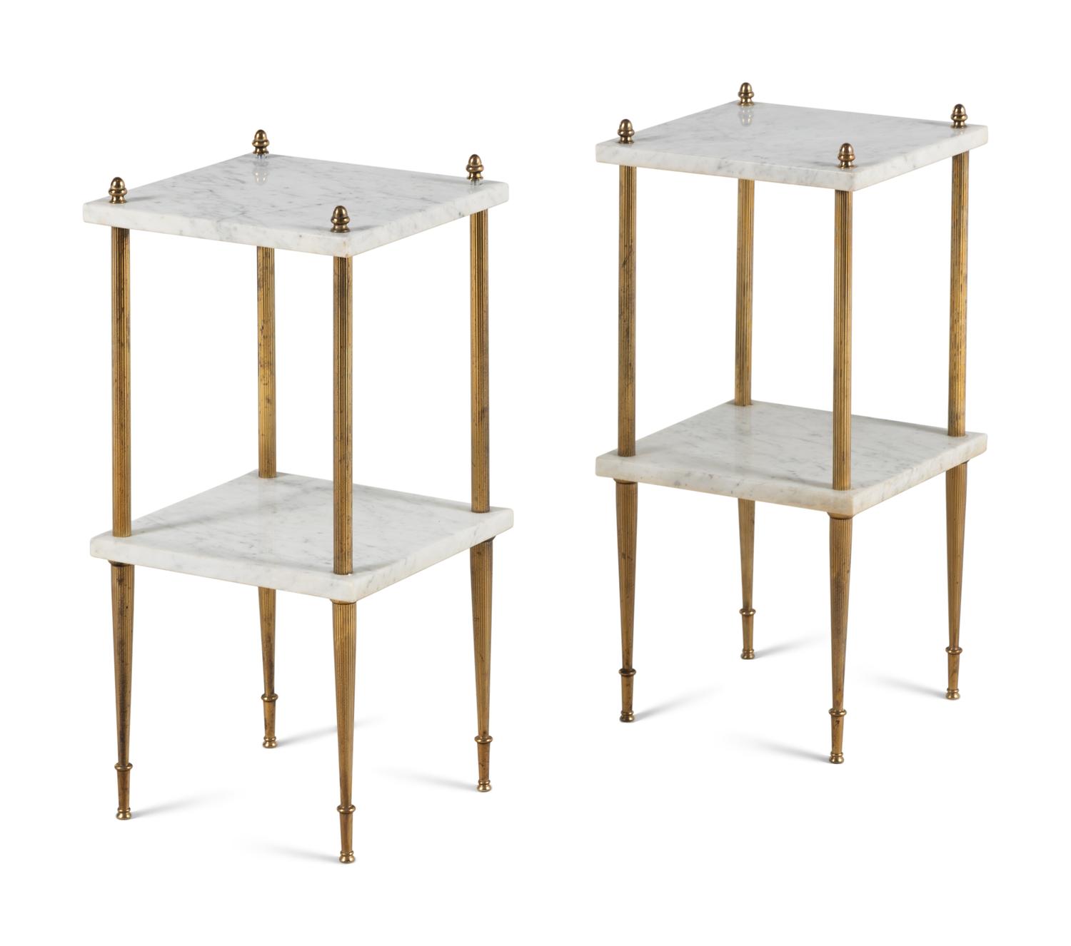 A Pair of Brass and Marble Side Tables