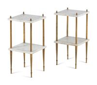 A Pair of Brass and Marble Side Tables