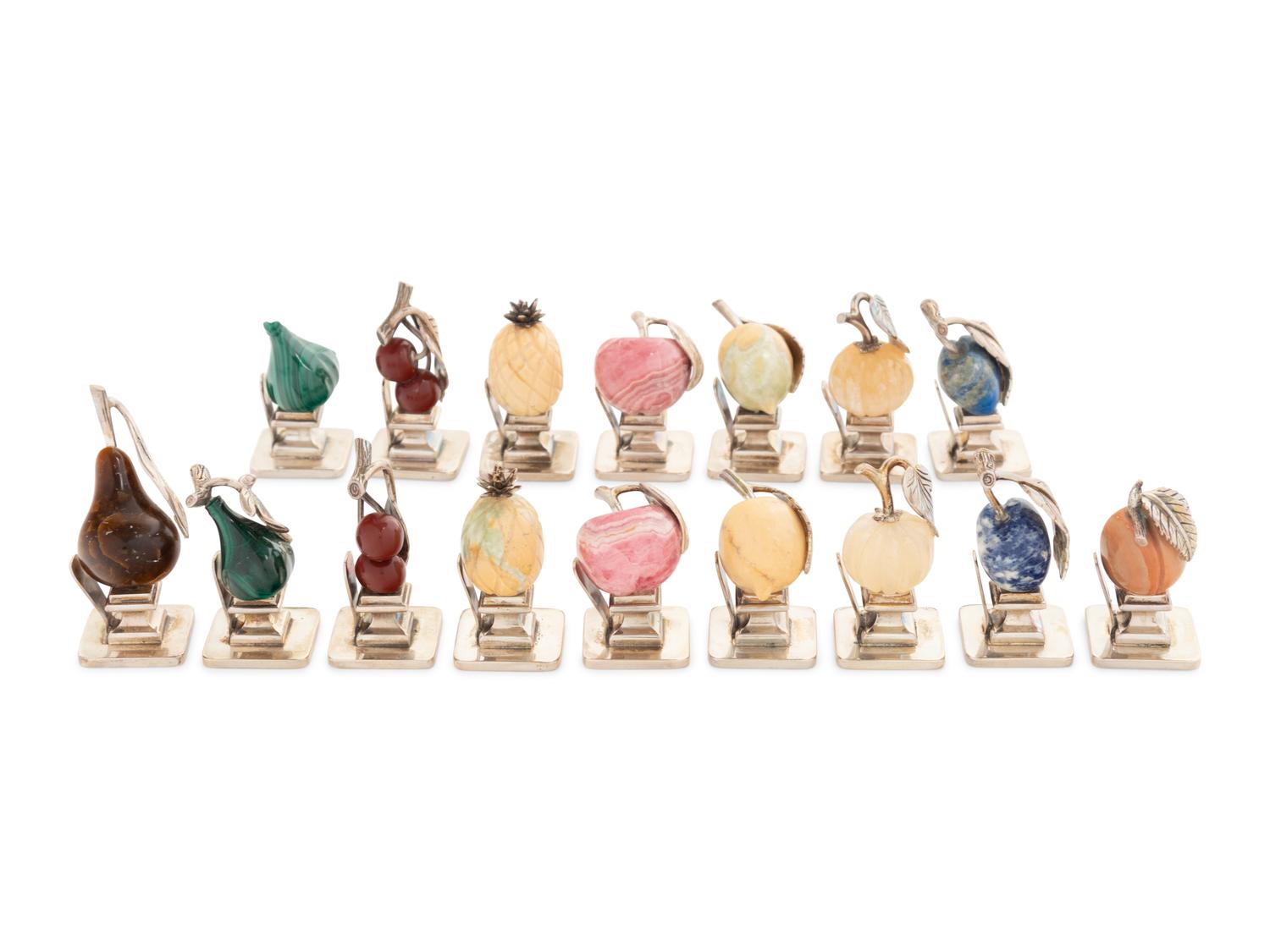 Sixteen Gucci Silver Mounted Hardstone Place Card Holders
