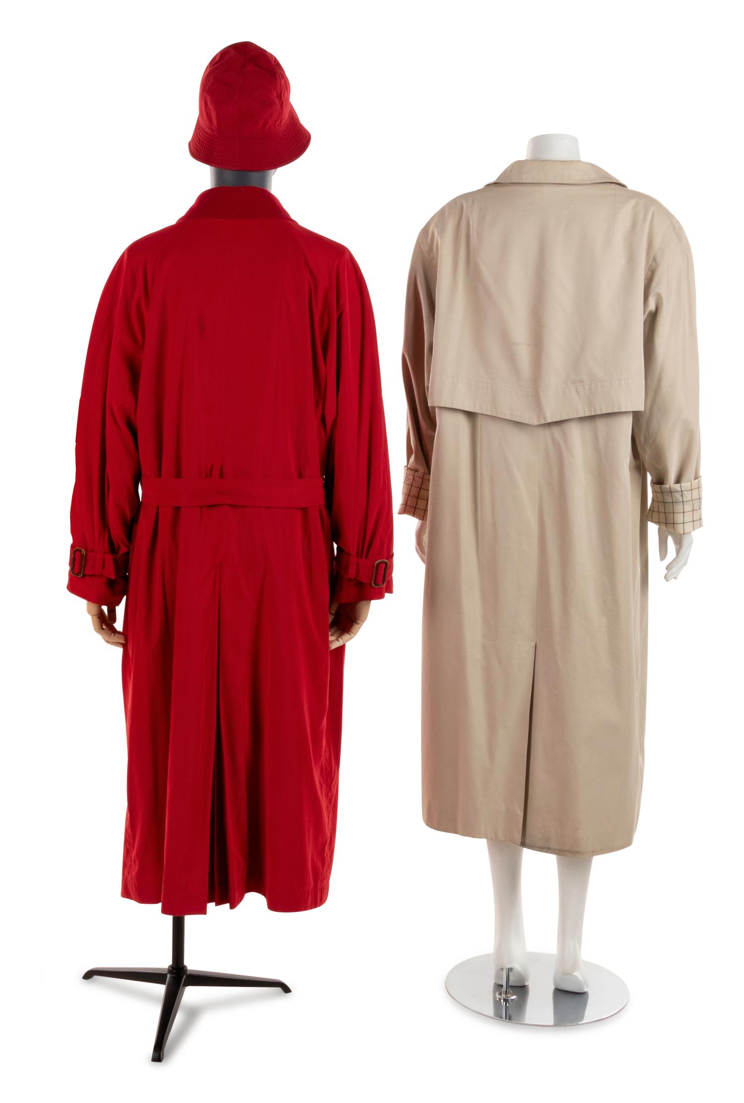 Two Hermes Trench Coats and a Matching Rain Cap, 1980-90s