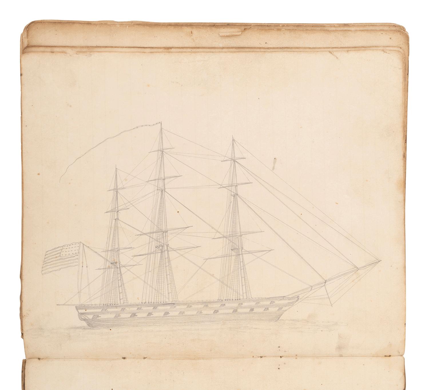 [MARITIME]. Log of the Barques Wavelet , Looling , and J.H. Wills documenting journeys in East Asia, ca 1862-1865. [ With: ] Notebook containing sea shanties and sketches of ships, ca 1862-63.