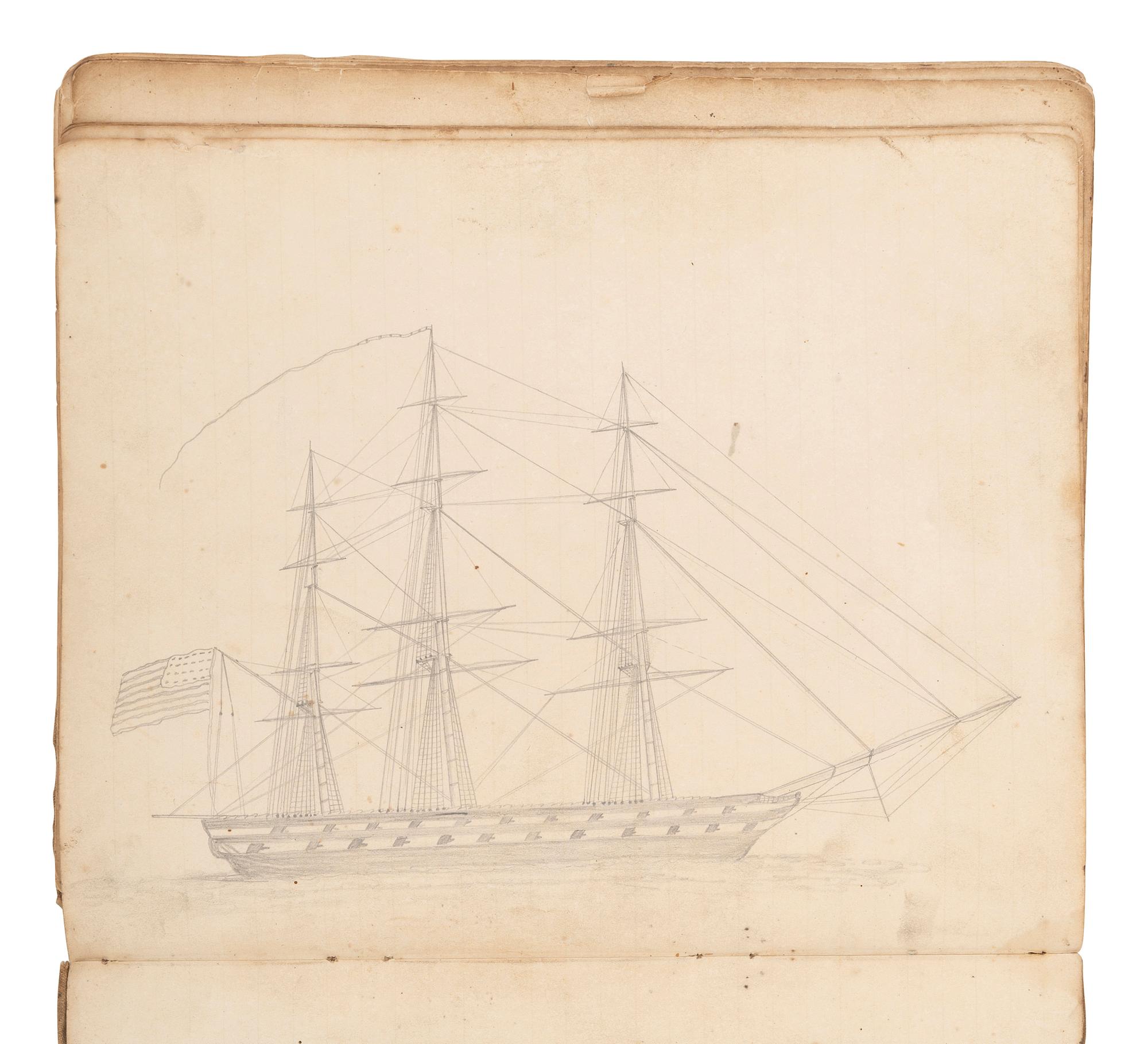 [MARITIME]. Log of the Barques Wavelet , Looling , and J.H. Wills documenting journeys in East Asia, ca 1862-1865. [ With: ] Notebook containing sea shanties and sketches of ships, ca 1862-63.