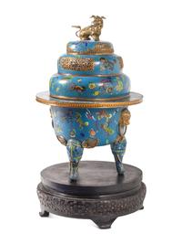 A Large Chinese Cloisonné Enamel Tripod Censer
