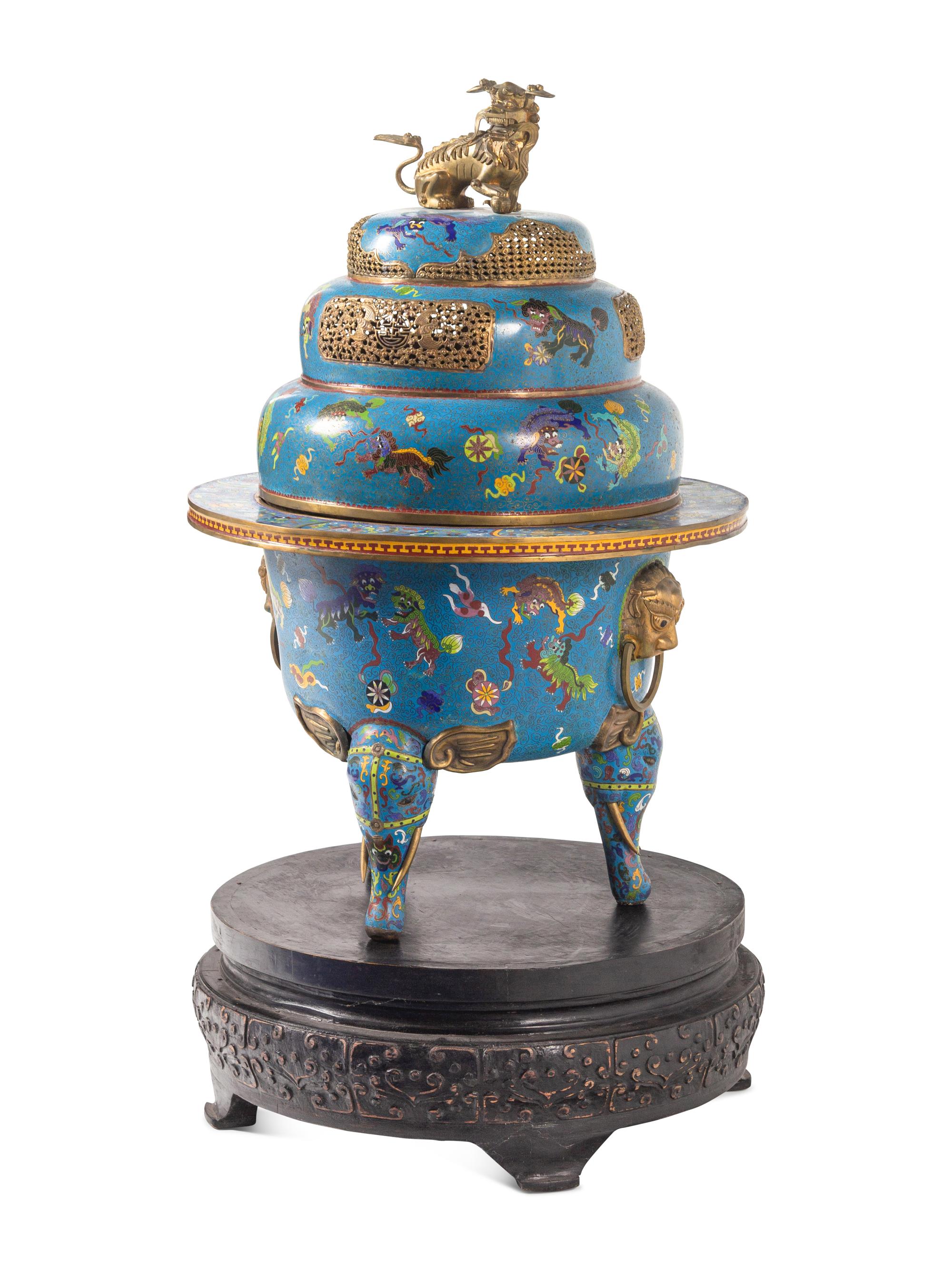 A Large Chinese Cloisonné Enamel Tripod Censer