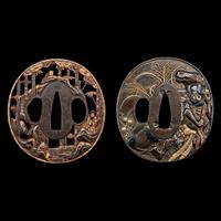 A Japanese gold-inlaid iron tsuba and a mixed-metal tsuba 日本嵌金刀镡以及混合金属刀镡各一件 Edo-early Meiji period ???????