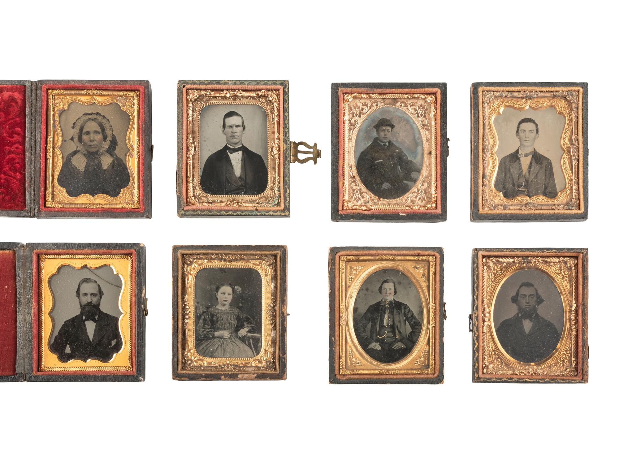 [EARLY PHOTOGRAPHY]. 42 ninth plate ambrotypes and tintypes of men, women, & children.